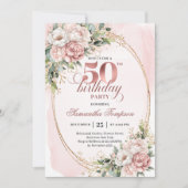 Romantic Blush Eucalyptus 50th Birthday Invitation Einladung (Vorderseite)