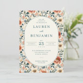 Romantic Blush Floral Border Einladung (Stehend Vorderseite)