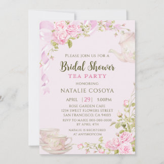 Romantic Blush Floral Bridal Shower Tea Party Einladung