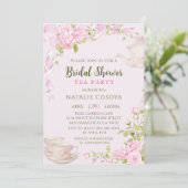 Romantic Blush Floral Bridal Shower Tea Party Einladung (Stehend Vorderseite)