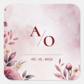 Romantic Blush Floral Monogram Custom Wedding Quadratischer Aufkleber (Vorderseite)
