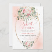 Romantic Blush Floral Sweet 16 Birthday Invitation Einladung (Vorderseite)