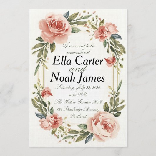 Romantic Blush Floral Wedding Invitation Einladung (Vorderseite)