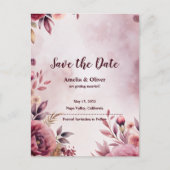 Romantic Blush Floral Wedding Save the Date Einladungspostkarte (Vorderseite)