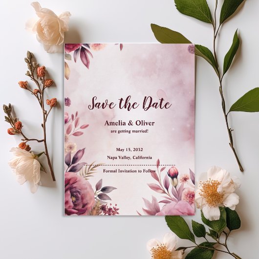Romantic Blush Floral Wedding Save the Date Einladungspostkarte