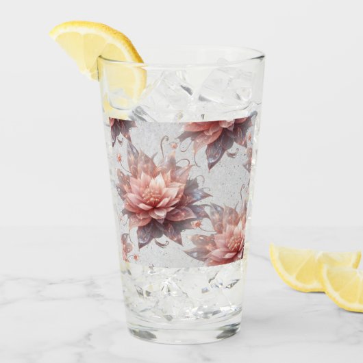 Romantic Blush Flowers Glass Cup – Floral Drinkwar Glas (Vorderseite Ice)