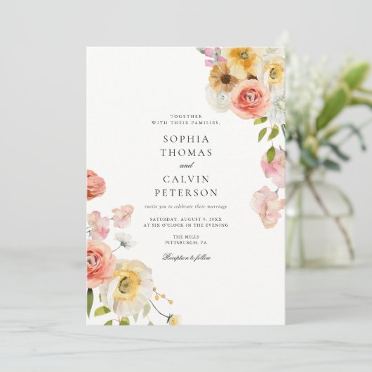 Romantic Blush Garden Wedding Invitation Einladung (Stehend Vorderseite)