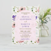 Romantic Blush & Lavender Floral Wedding Einladung (Stehend Vorderseite)