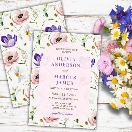 Romantic Blush & Lavender Floral Wedding Einladung