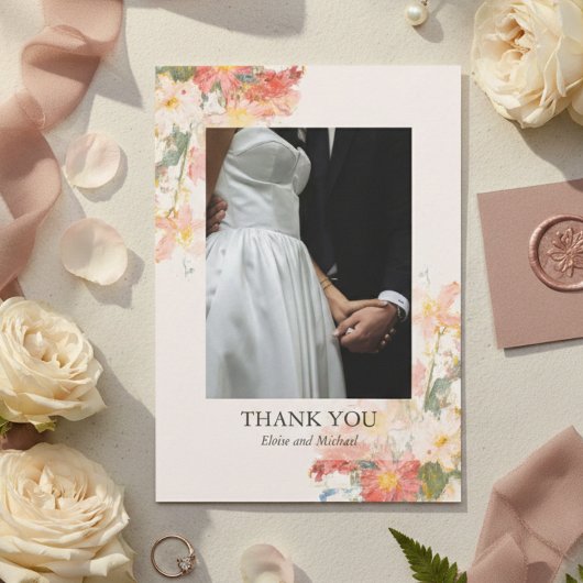 Romantic Blush Painted Floral Wedding Dankeskarte