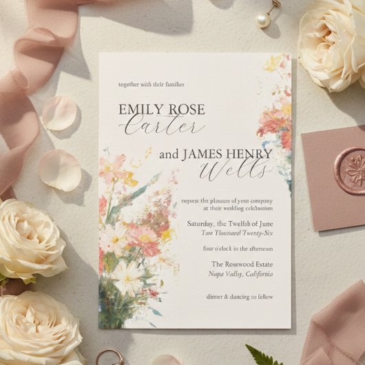 Romantic Blush Painted Floral Wedding Einladung