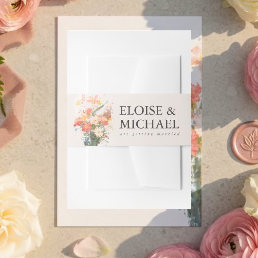 Romantic Blush Painted Floral Wedding Einladungsbanderole
