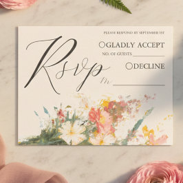 Romantic Blush Painted Floral Wedding RSVP QR Code Begleitkarte
