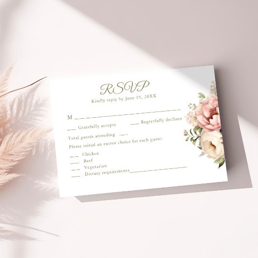 Romantic Blush & Peach Floral Wedding RSVP Card Karte