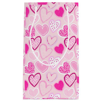 Romantic Blush Pink and Magenta Patterned Heart Kleine Geschenktüte