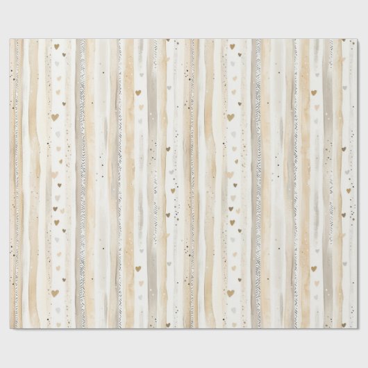 Romantic Blush Pink Cream Cream Hearts Stripes Geschenkpapier (Flach)