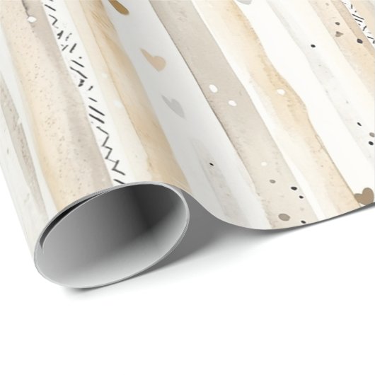 Romantic Blush Pink Cream Cream Hearts Stripes Geschenkpapier (Rolleneckpunkt)