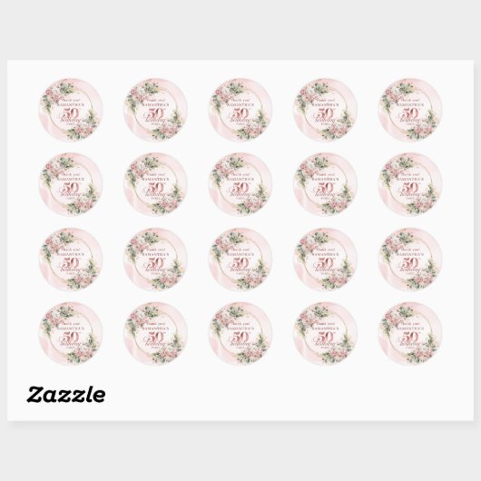 Romantic Blush Pink Floral 50th Birthday Stickers (Blatt)