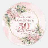 Romantic Blush Pink Floral 50th Birthday Stickers (Vorderseite)