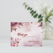 Romantic Blush Pink Floral Wedding Thank You Postkarte (Stehend Vorderseite)