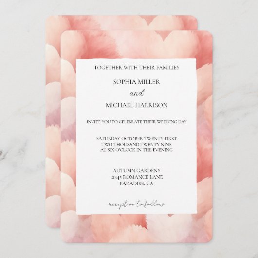 Romantic Blush Pink Hearts Wedding Einladung (Vorne/Hinten)