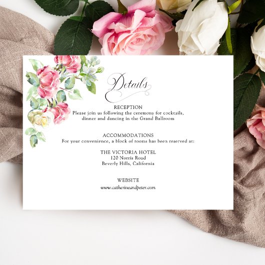 Romantic Blush Pink/Ivory Watercolor Roses Wedding Begleitkarte