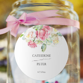 Romantic Blush Pink/Ivory Watercolor Roses Wedding Runder Aufkleber
