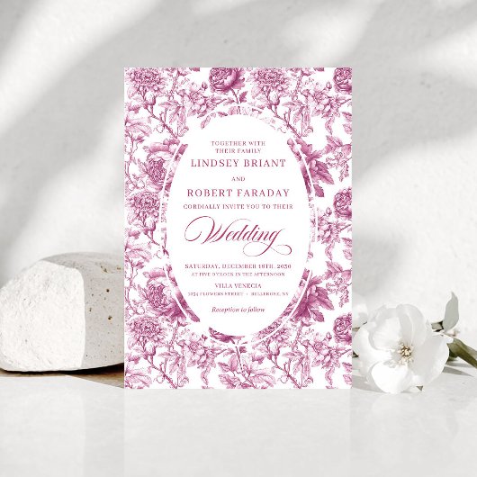 Romantic Blush Pink Toile Roses Wedding Invitation Einladung
