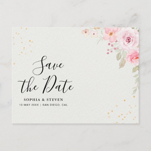 Romantic Blush Rose Wedding Postkarte (Vorderseite)