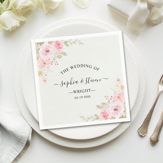 Romantic Blush Rose Wedding Serviette