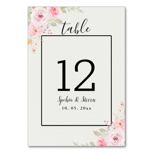Romantic Blush Rose Wedding Tischnummer (Vorderseite)