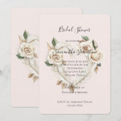 Romantic Blush Roses Feathers Heart Bridal Shower Einladung (Vorne/Hinten)