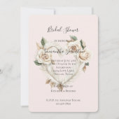 Romantic Blush Roses Feathers Heart Bridal Shower Einladung (Vorderseite)