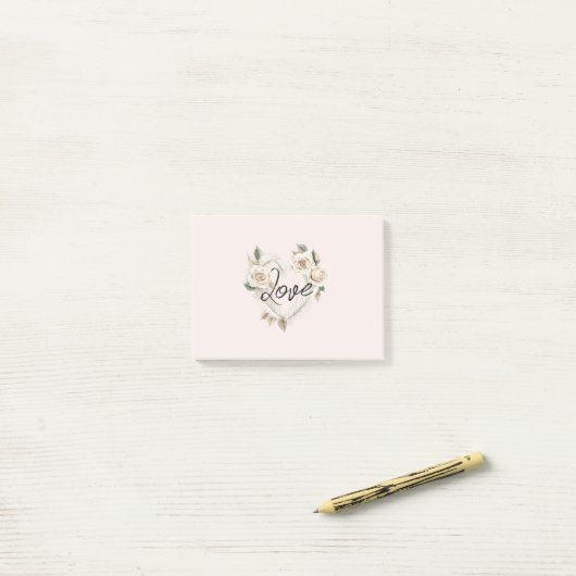 Romantic Blush Roses Feathers Heart Love Post-it Klebezettel (Auf Schreibtisch)