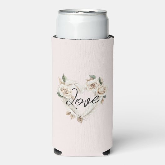 Romantic Blush Roses Feathers Heart Love Selters Dosenkühler (Seltzer Vorderseite)