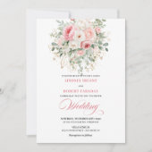 Romantic Blush Roses Greenery Gold Wedding Invite Einladung (Vorderseite)