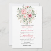 Romantic Blush Roses Greenery Gold Wedding Invite Einladung (Vorderseite)