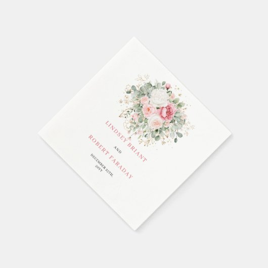 Romantic Blush Roses Greenery Wedding Napkins Serviette (Ecke)