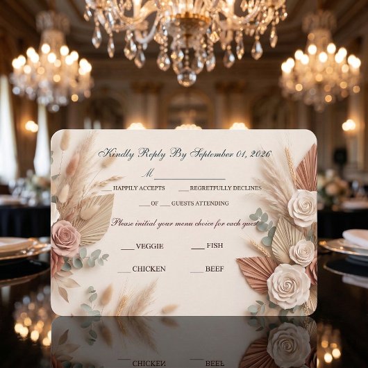 Romantic Blush Sage Wedding RSVP Karte