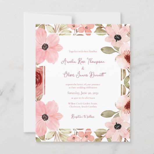 Romantic Blush Soft Pink Floral Wedding Invitation (Vorderseite)