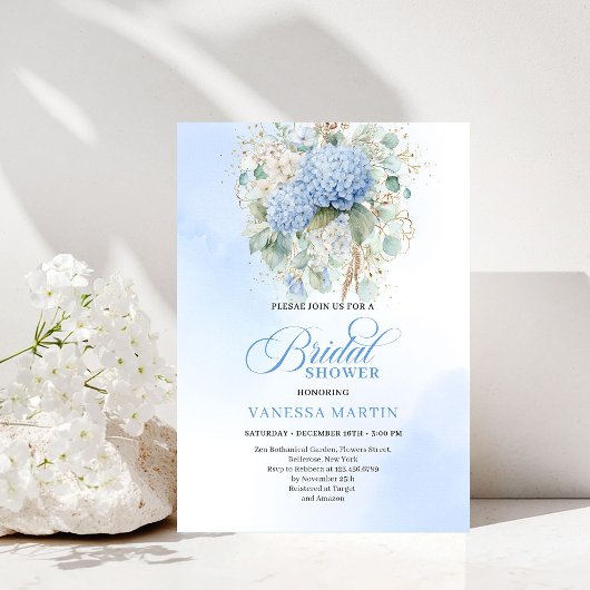 Romantic Bohemian Blue Floral Bridal Shower Invite Einladung
