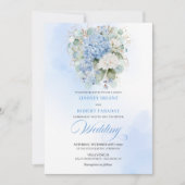 Romantic Bohemian Pale Blue Floral Gold Wedding Einladung (Vorderseite)