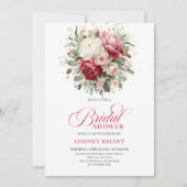 Romantic Bohemian Red White Greenery Bridal Shower Einladung (Vorderseite)