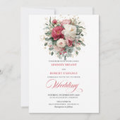 Romantic Bohemian Ruby Red White Greenery Invite Einladung (Vorderseite)
