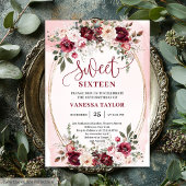 Romantic Boho Burgundy Blush Floral Sweet Sixteen Einladung