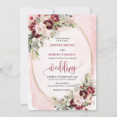 Romantic Boho Burgundy Blush Gold Floral Invite Einladung (Vorderseite)