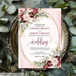 Romantic Boho Burgundy Blush Gold Floral Invite Einladung
