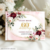 Romantic Boho Burgundy Floral 60th Birthday Gästebuch