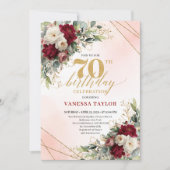 Romantic Boho Burgundy Floral Happy 70th Invitе Einladung (Vorderseite)
