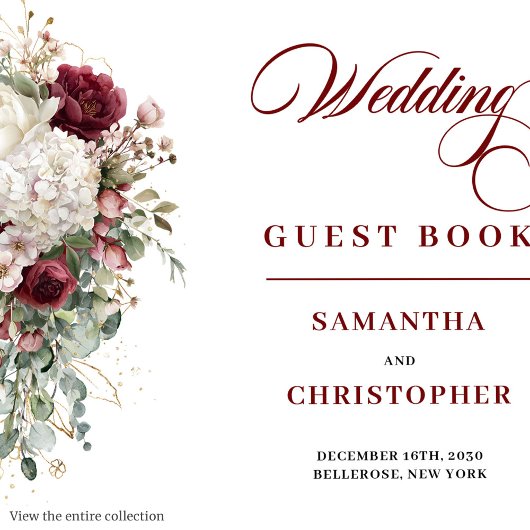 Romantic Boho Burgundy White Wedding Guest Book Gästebuch